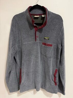L.L. Bean Gray Fleece Pullover with Burgundy Accents